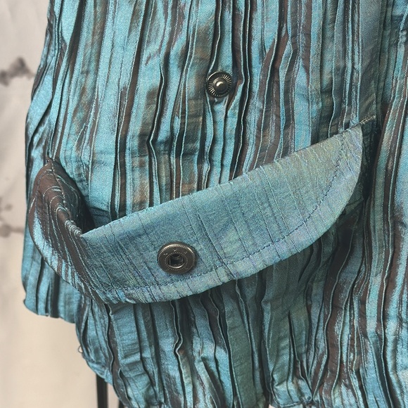 UBU Teal Ruched Pillow Jacket Crinkled Pleated Longline Lightweight Windbreaker - Picture 5 of 15